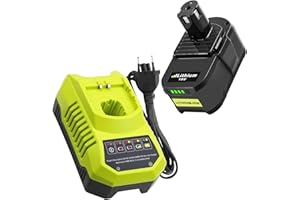 Goodexo 18V 5.0Ah Rechange pour Ryobi Batterie + Chargeur 9.6V-18V 3A BCL14181H pour Ryobi Chargeur Ni-Mh & Lithium-Ionen Batterie pour Ryobi P106 P107 P108 P100 P102 P103 P105 avec LED