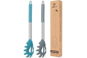 BUNDLEPRO Pack of 2 Silicone Pasta Fork, Kitchen Heat Resistant Noodle Spoon Server, BPA Free Spaghetti Strainer,Best Cooking Tools (FB-109-GT)