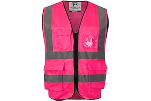 Gemx Hi Vis Vest Class 2 Zipper Front High Visibility Safety Vest Hi Viz Workwear Executive Security Waistcoat with Phone & ID Holder Pockets hi vis jackets vis reflective safety
