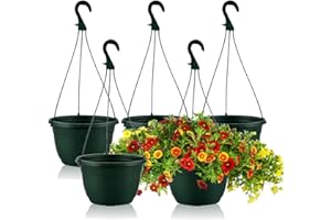 Olly & Rose Hanging Plant Pots Set 5 25cm Frost Proof Plastic Hanging Planters Outdoor Indoor - Commercial (5x Dark Green 25cm)