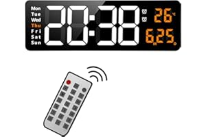 Koolertron Fitness Minuteur Horloge Murale D'entraînement Positif Compte à Rebours Chronomètre USB Luminosité Réglable avec Télécommande pour Salon Cuisine Bureau Gymnase (16 Pouces, Orange)