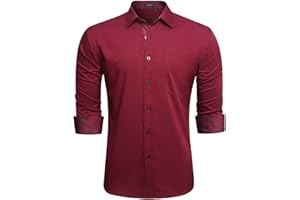 HISDERN Camicia Formale Elegante da Uomo Maniche Lungo Vestibilita Regolare Casual Matrimonio Business Camicia Abito Classico Abbottonato Shirt