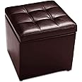 CASART Faux Leather Storage Ottoman, 40x40x40CM Cube Pouffe Toy Box Foot Stool, Home Office Living Room Organiser Chest, 150KG Weight Capacity (Brown, 40 x 40 x 40cm)