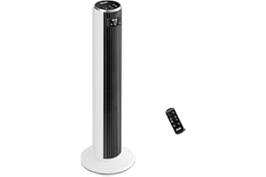 LEVOIT 20dB Ventilador de Torre con Mando a Distancia, 7.9m/s con Motor DC, 26W Ventilador Silencioso con Modo Reposo, 4 Modos y 12 Velocidades, Temporizador 12H, Pantalla LED, Oscilación 90°, Blanco