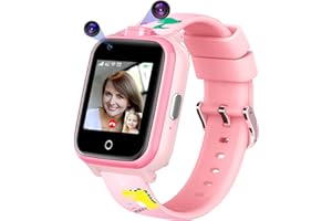 Mingfuxin 4G Kinder-Smartwatch, Wasserdichtes Smartwatch-Telefon mit Dual-Kamera, Kinder-GPS-Tracker mit WiFi-Videotelefonanruf SOS für Mädchen Jungen 3-14 Geburtstagsgeschenke (Rosa)