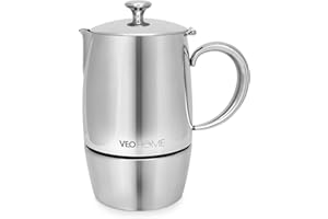 VeoHome Cafetière Italienne inox 6 Tasses 300 ML – Cafetière Moka Induction, Gaz, Céramique Style Expresso – Incassable, Sûre et Lavable au Lave-Vaisselle…