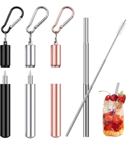 Cannucce Riutilizzabili In Acciaio Inox - Set 4 Cannucce Telescopiche Con Custodia - Foto 9