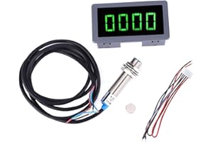 VIAGASAFAMIDO DC 8-24V 40mA 10-9999RPM 4 Digitaler LED-Drehzahlmesser Drehzahlmesser + Hall-Näherungsschalter-Sensor NPN Grün für Drehzahlmessung(Grün)