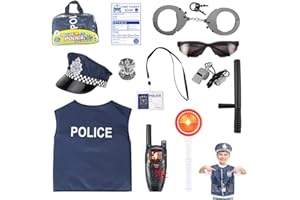 LUFEIS Polizei Kostüm Kinder, 11 Stück Polizei Kostüm Zubehör, Polizei Handschellen, Polizei Hemd, Polizeimütze, Polizeiabzeichen, Polizei Spielzeug für Rollenspiel,Karnevals-Cosplay Mädchen Jungen