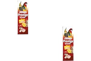 Versele-Laga Prestige Sticks Großsittiche mit Mango & Hagebutte | Doppelpack | 2 x 140 g | Snack für große Sittiche | Ohne Zuckerzusatz und synthetische Konservierungsmittel