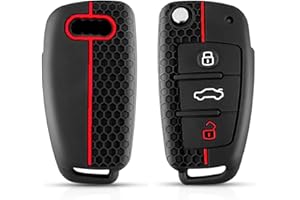 Kesiku Audi Schlüsselhülle für Audi A1 A3 A4 A6 S3 S4 S6 Q3 Q5 Q7 TT RS4 RS6 R8 Seat Exeo Schlüssel, Audi A3 Schutzhülle TPU, Autoschlüssel Hülle Audi Silikon - 3 Tasten Rote Linie
