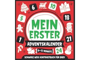 Mein Erster Adventskalender | Schwarz Weiß Kontrastbuch für Baby | 0-12 Monate: Einfache Schwarz-Weiß-Bilder zur Entwicklung des Sehvermögens von Babys