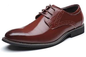 JOYTO Zapatos Oxford Hombre, Brogue Cuero Boda Negocios Calzado Vestir Cordones Derby Negro Marron Azul Rojo Amarillo 37-48EU