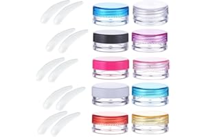 KEQAR 10 Pcs Contenants Cosmétiques et 10 Pcs Spatules, Petits Pots Plastique Vides, Mini Boîtes Crème Transparentes, Récipients de Voyage, Spatule Maquillage Courbée
