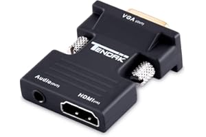 Tendak Adapter audio HDMI na VGA HDMI na VGA z 3,5 mm konwerter audio stereo 1080P - czarny