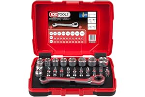 KS Tools - 918.3050 - Coffret de douilles traversantes 1/4 - 5 à 14 mm - Embouts de vissage - Tête de cliquet inclinée à 15° - Ultra compact - 31 pièces