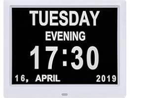 Jaihonda Date Time Day of Week Clock Extra Large AM PM Digital Calendar Dementia Clocks for Seniors Elderly Impaired Vision with 3 Medication Reminders + Auto Dimming