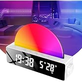 إنشاء ضوء ليلي محيطي ساعة رقمية تناظرية، ضوء إيقاظ منبه شروق الشمس، غرفة نوم RGB جو محيطي طاولة L