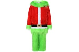 Anaike Children Christmas Cosplay Costume for Boys Girls Green Fluffy Monster Hooded Tops and Trousers Set Christmas Costume