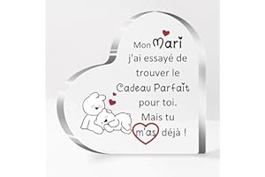 FCZIVA Acrylique Coeur Plaque Ornements Femme Homme Saint-Valentin Couples Cadeaux Bureau Signe Ma Mari Petite Amie Copain Fiançailles âme Soeur Mariage Anniversaire Drôle Décoration de la Maison (Ma Mari)