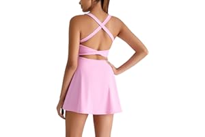 IFFEI Tenniskleid Damen mit Eingebautem BH und Shorts Tasche Offene Rückseite Gedrehte Sportliche Workout Golf Kleider