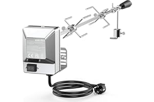 Onlyfire BRK-6031 Universal Verchromter Grillspieß Set, 90 cm Rotisserie Drehspieß, 2X Fleischnadeln, Edelstahl Motor, 220V - 240V, Drehspiess