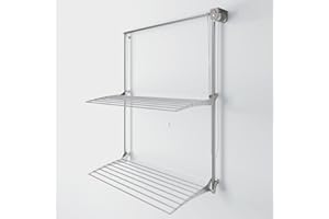 ‎FOXYDRY Foxydry Wall Plus, Stojak ścienny, pionowa suszarka na pranie, z regulacją wysokości w aluminium i stali (Prawy, 128x52x137 cm)