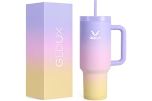 Gedux Trinkflasche mit Strohhalm 1.2L - Thermobecher mit Henkel auslaufsicher - Doppelwandige Vakuumisolierung - Thermobecher mit StrohhalmSpritzwassergeschützter Deckel