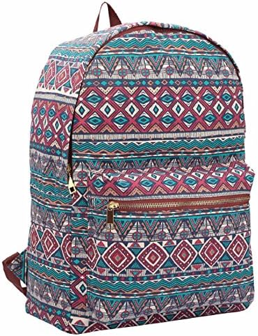 Jazzi Printed Design Canvas Holiday School Backpack Rucksack - Aztec Red