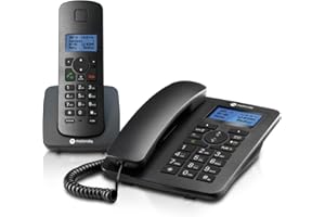 Motorola Voice - Telefon stacjonarny C4201 z cyfrową słuchawką bezprzewodową, trybem awaryjnym, przekierowaniem połączeń, podświetlanym wyświetlaczem