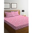 LOOMLYFE 300 TC Cotton Feel Glace Cotton Elastic Fitted Printed King Size Double Bed Bedsheet with 2 Pillow Covers Fits Upto 8 inches Mattress, Size- 72X78 Inches, PinkSmallFlower