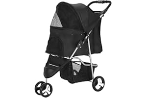 Panana Haustier-Kinderwagen für Hunde und Katzen, zusammenklappbar, Reisewagen, Jogging-Tragetasche, drehbare Räder (schwarz, 3 Räder)