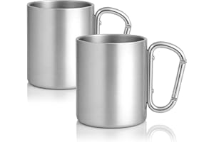 Robin Goods® 2x Edelstahl-Thermobecher mit Karabinergriff - 350 ml je Kaffeetasse - Thermo-Trinkbecher- Kaffeepott bruchsicher - doppelwandige Isolierbecher (2 Stück - Matt/Karabinergriff)