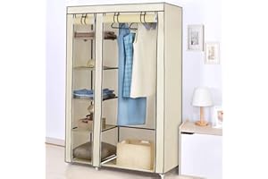 RELOVE Armarios de Tela para Ropa, Armario Ropero con Varillas, Armario Portátil, Resistente al Polvo Estantería de Almacenaje, Dormitorio, Estudio (Beige, 110 * 45 * 175cm)