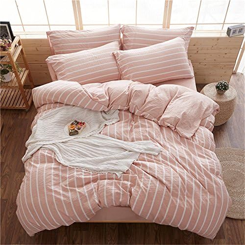 RFVBNM Pink Bedding Sets King Double Size Spring and Summer bed linen quilt cover household Gifts simple lattice pure water washing Luxury Bedding Kit Duvet Cover Set Home Decoration,twin