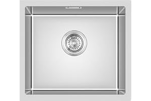 KINKIBOS Spülbecken Edelstahl 45 x 45 cm, Spüle Edelstahl Eckig, Edelstahlspüle mit Überlauf (Ohne Hahnloch), Küchenspüle 1 Becken, Küche Spüle für 50 cm Unterschrank