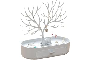 Foryo Jewellery Stand Holder, Earring Ring Display Jewelry Organizer Deer Antler Tree Design With Drawer for Home Decor, Decoration Gift, Girls Birthday Gifts (White)