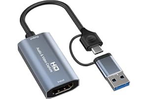 LA BRODÉE Capture Card, 4K 1080P USB auf HDMI Video Capture Card, 60FPS Full HD Game Capture Card, Video Capture Device for Live Streaming & Video Recording Work with Switch, PS4, Xbox, OBS, DSLR, Camera, PC