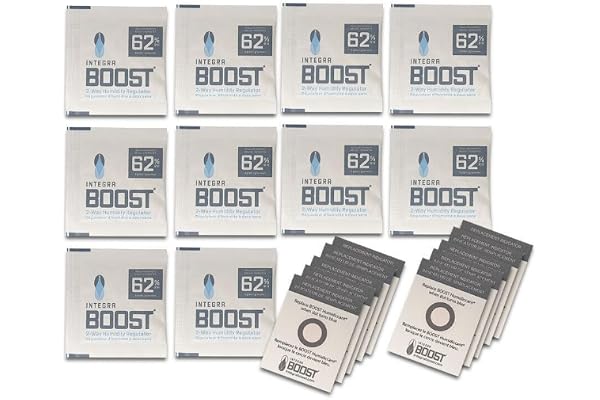 Integra Boost 10 x 4 g Humidity Pack 62 % (4 g) Bundle fuktregulator I 2-vägs luftfuktare med indikator display fuktpåsar för färska örter