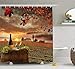 Produktbild GAOFENFFR Weingut Dekor Sammlung Weißwein mit Fass auf Weinberg bei Sonnenuntergang in Chianti Toskana Italien LandschaftsdruckBad Duschvorhang Orange Grün