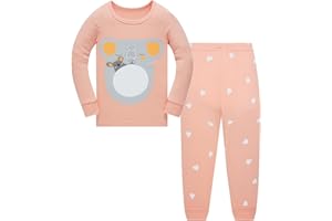LANGUBABY Pigiama Ragazza Unicorno Cotone Lungo 2 Pezzi Biancheria da Notte per Bambina 1-12 Anni