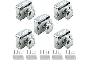 MTSMART Schlüssellos RV Schrankschlösser mit Groß Push Button, ABS RV Cabinet Catch Verriegelung für RV Wohnmobile Wohnmobil-Anhänger Wohnwagen Van Yachten Boote (Chrom 5 Stück)