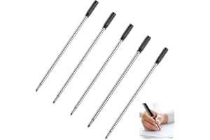 TWOBUD 5Pcs Black Pen Refills, Replaceable Ballpoint Pen Refills Compatible with Cross Ballpoint Pens, Standard Medium Point Metal Pens Refills Suitable for Most Ball Point Pens - Easy to Install