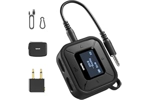 Syntech Airplane Bluetooth Transmitter Receiver with Extra Dual 3.5mm AUX Adapter, LED Display Low Latency Dual Link Bluetooth 5.3 headphone Adapter for Car AirPods Wireless Headphone Black