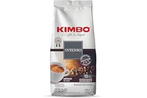 Kawa ziarnista Kimbo Aroma Intenso 250g, 50% Arabica, 50% Robusta, Ciemno palona, Wysoka zawartość kofeiny