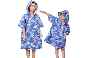 KAKU NANU Bademantel Kinder Mit Kapuze 3-10 ans Mikrofaser Bademantel Schnelltrocknend Kinderbademantel Dünner Surfponcho Blau Rosa