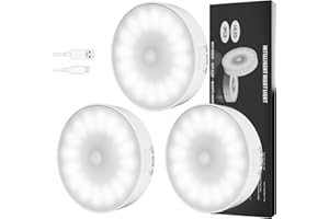 Electight 14 LEDs Motion Sensor Lights Indoor, 3 Pack Cordless Night Light Stick on Wall with Magnetic Base, USB Rechargeable Battery, Stair Lights, for Wardrobe,Cabinet,Stairs,Closet,Hallway