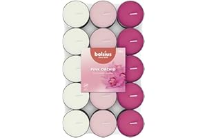 Bolsius - 30 Tealight Profumati - Orchidea Rosa - Durata di Combustione di 3.5 Ore - Diametro 38 mm - Estratti Naturali - Contiene Cera Vegana - Senza Olio di Palma