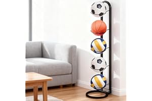 WEFHEF 5 Stufiger Ballständer, Balllagerregal Vertikale Ballregal Abnehmbare Ballaufbewahrungsregal Ballhalter aus Metall Ballhalterung Stehend Basketball Holder Ball Storage Rack (Schwarz)