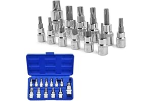 Noosverl 13 Pezzi Set Inserti Torx set di chiavi a bussola T8-T70 S2 Acciaio, Chiavi a BussolaTorx 1/2',1/4',3/8', esagonale Chiavi T50 per Riparare Motocicli,Biciclette,Mobili